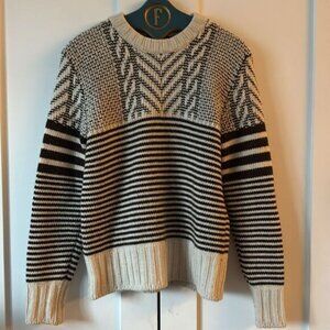 Belstaff Jumper Brown/Cream Striped Wool Sweater - L